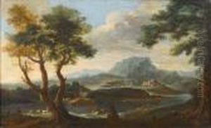 An Italianate Landscape With Cattle Andfigures By A River, A Fortified City Beyond An Italianate Landscape With Cattle Andfigures By A River, A Fortified City Beyond