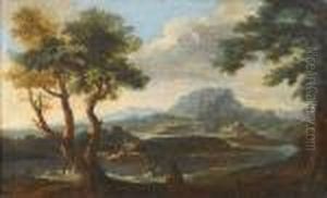 An Italianate Landscape With Cattle And Figures By A River, A Fortified City Beyond An Italianate Landscape With Cattle And Figures By A River, A Fortified City Beyond