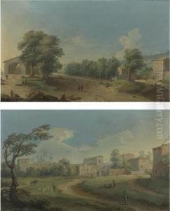 View Of The Arsenal Near The 
Porta Portese, Rome; Landscape With A Shepherd And Other Figures Outside
 A Walled Town