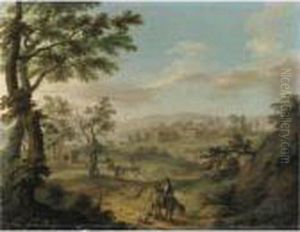 Paesaggio Laziale Con Contadini Con Il Gregge by Paolo Anesi