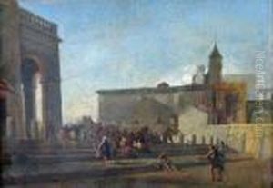 Figures On The Steps Of The Piazza by Paolo Anesi