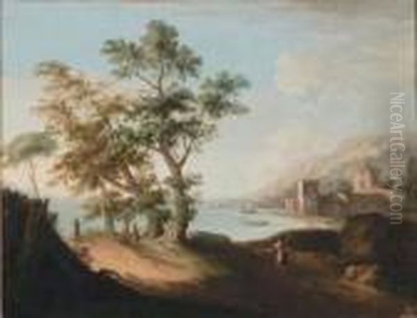 Ambito Di Coppia Di Paesaggi Costieri Con Figure - view 1