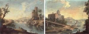A Capriccio View Of The Tiber
With The Ponte Sisto; And A Capricciowith A Palazzo By A River by Paolo Anesi