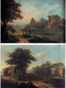 Figures On A Road In A Village With Classical Ruins by Paolo Anesi