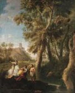 Classical Figures Conversing On The Banks Of A River by Paolo Anesi