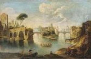 The Tiber, Rome, Looking North
Past The Ruins Of The Pons Aemilius To The Insula Tiberina by Paolo Anesi