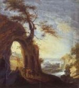 Paesaggio Con Corso D""""acqua E Viandanti by Paolo Anesi