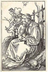 The Virgin with the Pear and Child on the Bank by Hans Sebald Beham