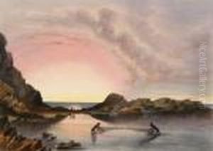 Coast Scene Near Rapid Bay, Sunset; Waungerri Lake And The Marble Range by George French Angas