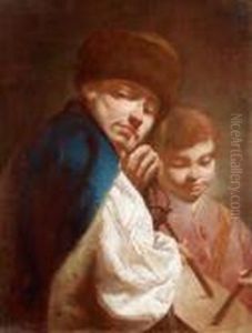 Un""""uomo E Un Ragazzo Con Tamburello by Giuseppe Angeli