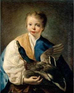 A Young Boy Holding A Mallard Drake