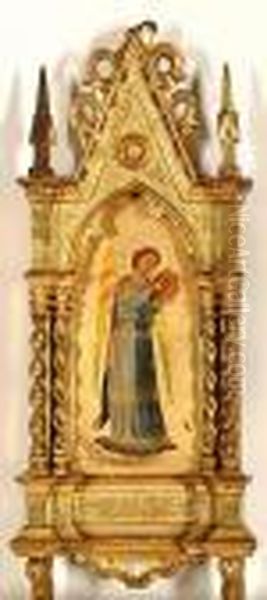 An Angel In A Blue Dress Holding A Tambourine; An Angel In A Brown Dress. - view 1
