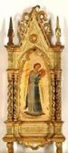 An Angel In A Blue Dress Holding A Tambourine; An Angel In A Brown Dress. by Fra Angelico (Guido di Pietro)