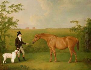 A Gentleman with a White Dog and a Chestnut Mare in a Landscape by John Boultbee