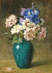 Still Life Of Pinks And Larkspur