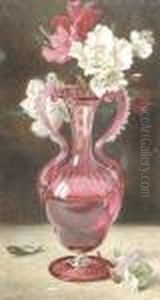 Still Life Of Flowers In A Red Glass Vase by Helen Cordelia Coleman Angell