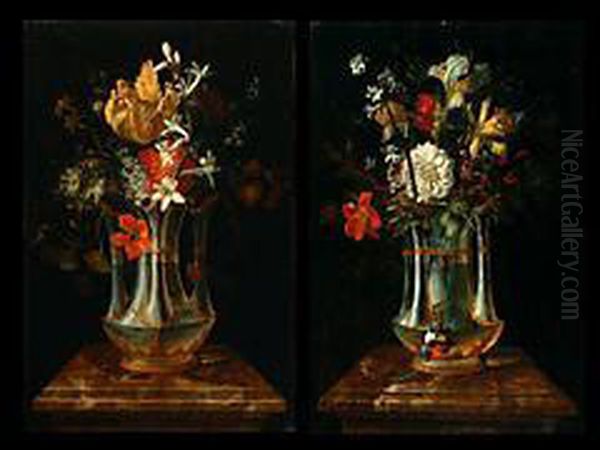 Gemaldepaar Mit Blumenstilleben In Vasen - view 1