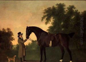 Portrait of Edward Wilmot Esq with Bay Hunter and Terrier in Stubton Park by John Boultbee