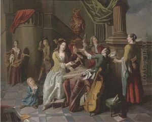 Elegant Company Making Music At A Table On A Terrace