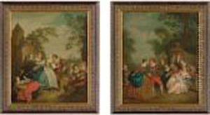 A Pair Of Paintings: Blind Man's Bluff And Figures Resting In A Landscape by Pieter Angillis