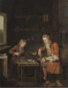 A Shoemaker And His Apprentice by Pieter Angillis