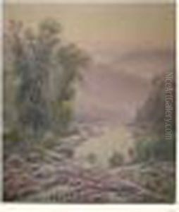 Paysage De Bruyeres Au Bord D'un Lac by Gaston Anglade
