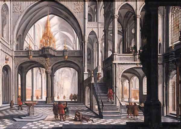 Worshippers in a Gothic church - view 1