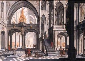 Worshippers in a Gothic church by Daniel de Blieck