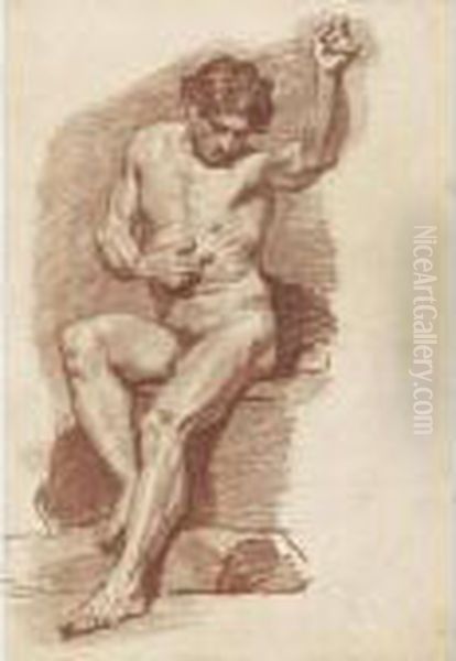 Study Of A Seated Male Nude, His Left Arm Raised - view 1