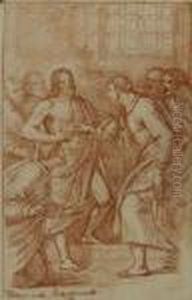 Saint Thomas About To Thrust His
 Hands Into Christ's Side And Martyrdom Of A Female Saint: Two