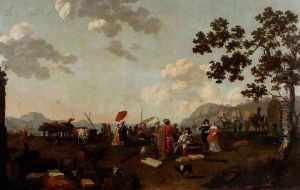 Hamn vid medelhavet med rikt staffage av europeiska och orientaliska kopman 1660 by Abraham Jansz Begeyn
