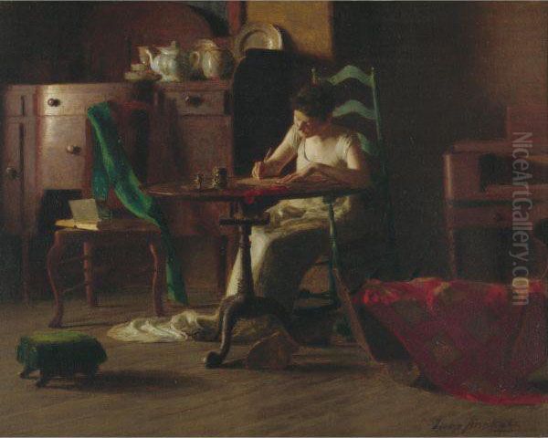 Woman Writing At A Table - view 1