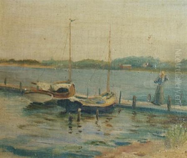 Woman By Dockedsailboats - view 1