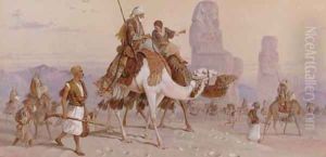 A caravan passing the statues of Memnon in the plain of Goorna at Thebes 1876 by Joseph-Austin Benwell
