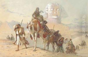 Caravan with the Pyramids and Sphinx beyond by Joseph-Austin Benwell