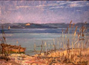 Sommerliche Uferpartie Mit Ruderboot Am Schilf by Otto Antoine