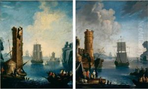 Marine Con Barche, Figure, Mercanti Abbigliati All'orientale E Rovine