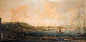 Naples And The Riviera Di Chiaia
 From The Convento Di Sant'antoniowith The Castel Sant' Elmo And The 
Convento Di San Martino, Mountvesuvius In The Distance