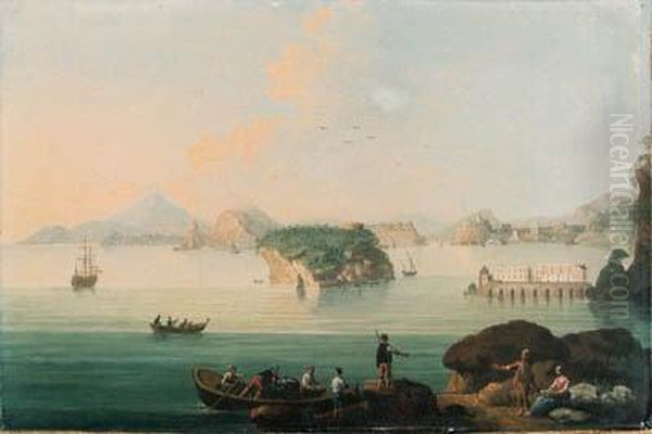 View Of Pozzuoli, With Fishermen
Bringing In Their Catch In Theforeground, Vesuvius Beyond - view 1