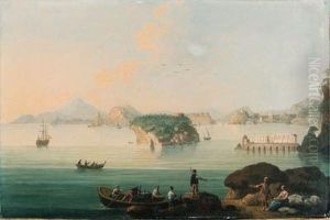 View Of Pozzuoli, With Fishermen
 Bringing In Their Catch In Theforeground, Vesuvius Beyond by Pietro Antoniani