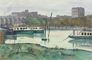 Bateau, Riviere Et Viaduc