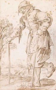 A Beggar, on crutches walking to the left by Andries Both