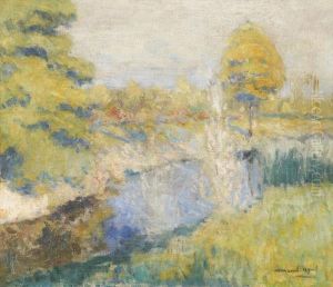 Sonnige Landschaft Mit Bach Und Wiese. by Armand Apol