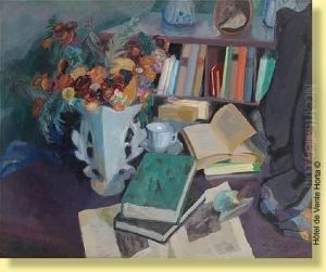 Composition Aux Livres Et Fleurs