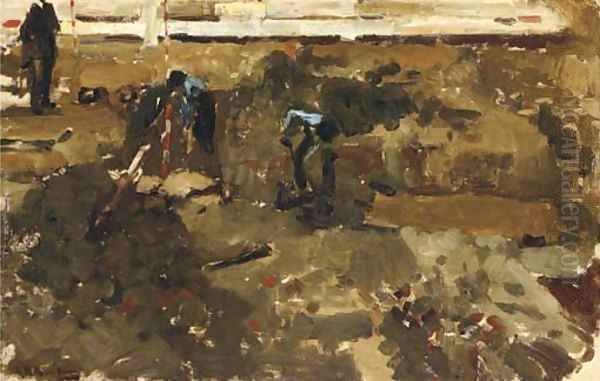 Heiwerk figures at work on a building site - view 1