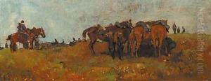 Cavalrists resting on a heath by George Hendrik Breitner