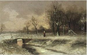 A Figure Walking Beside A Stream A Figure Walking Beside A Stream