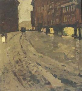 Paleisstraat in the snow at dusk, Amsterdam by George Hendrik Breitner