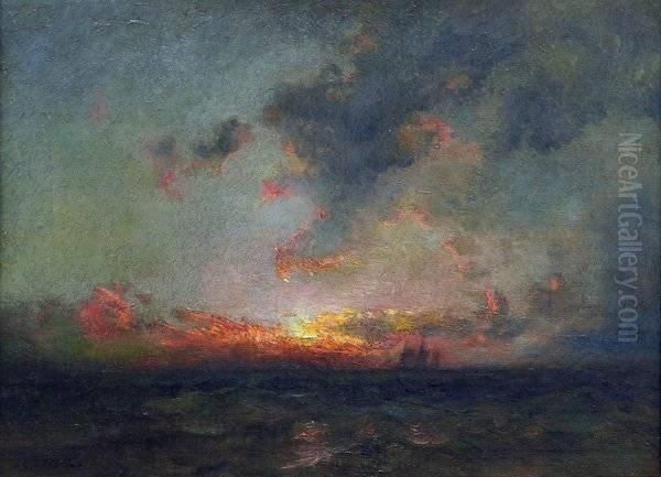 Distant Ships At Sunset - view 1