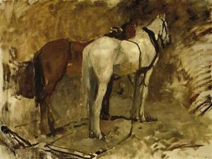 Paardstudie I working horses at rest - a study by George Hendrik Breitner
